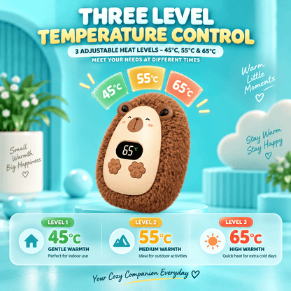 Rechargeable Plush Hand Warmer – 3 Heat Levels, Digital Display, USB-C Charging & Soft Fuzzy Design