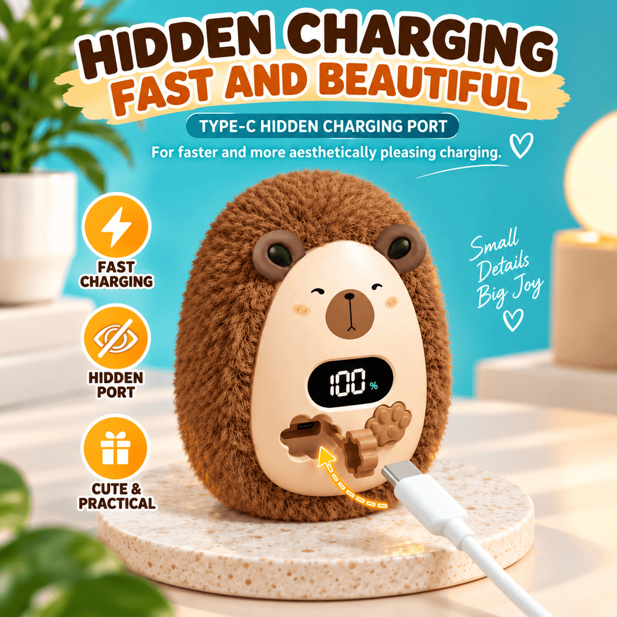 Rechargeable Plush Hand Warmer – 3 Heat Levels, Digital Display, USB-C Charging & Soft Fuzzy Design
