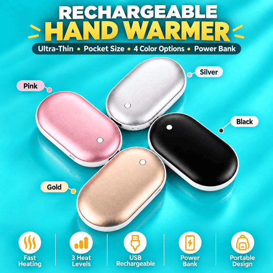 Ultra-Thin Rechargeable Hand Warmer & Power Bank – 3 Heat Levels, Double-Sided Heating