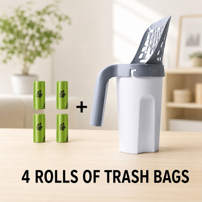 Cat Litter Scoop with Built-In Waste Bin & Bag Storage