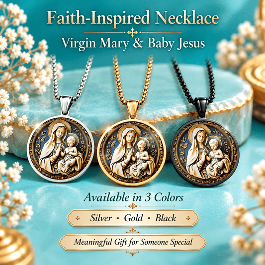 Virgin Mary & Baby Jesus Pendant Necklace – Stainless Steel Catholic Faith Jewelry