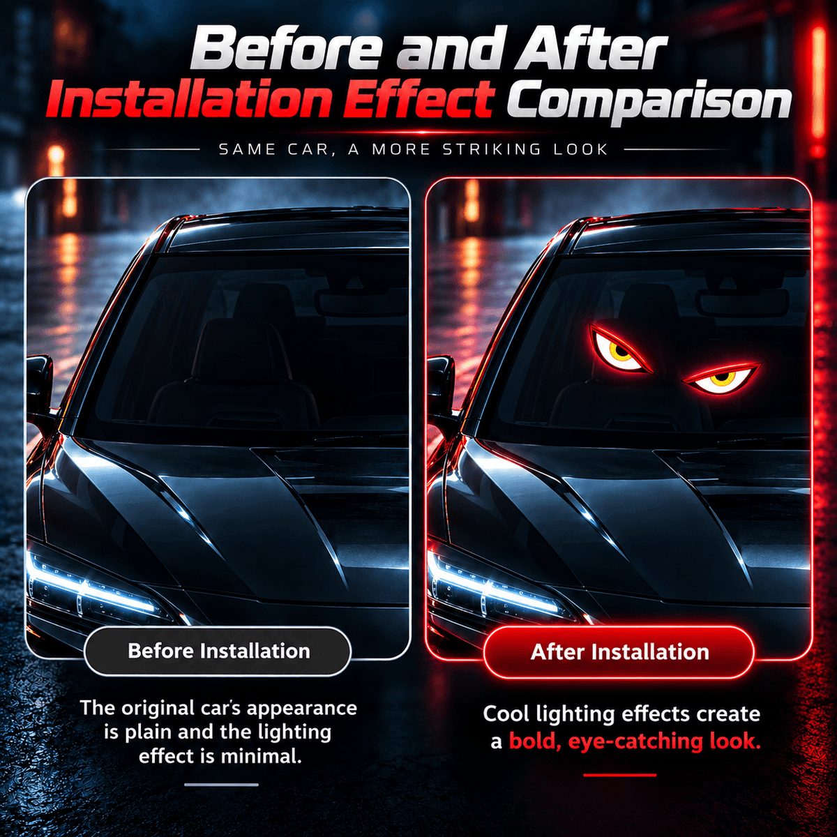 Solar LED Devil Eyes Car Window Light – Type-C Charging, Multi-Mode & Suction Cup Mount