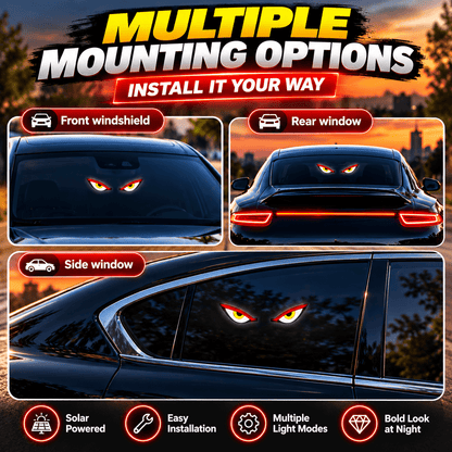 Solar LED Devil Eyes Car Window Light – Type-C Charging, Multi-Mode & Suction Cup Mount