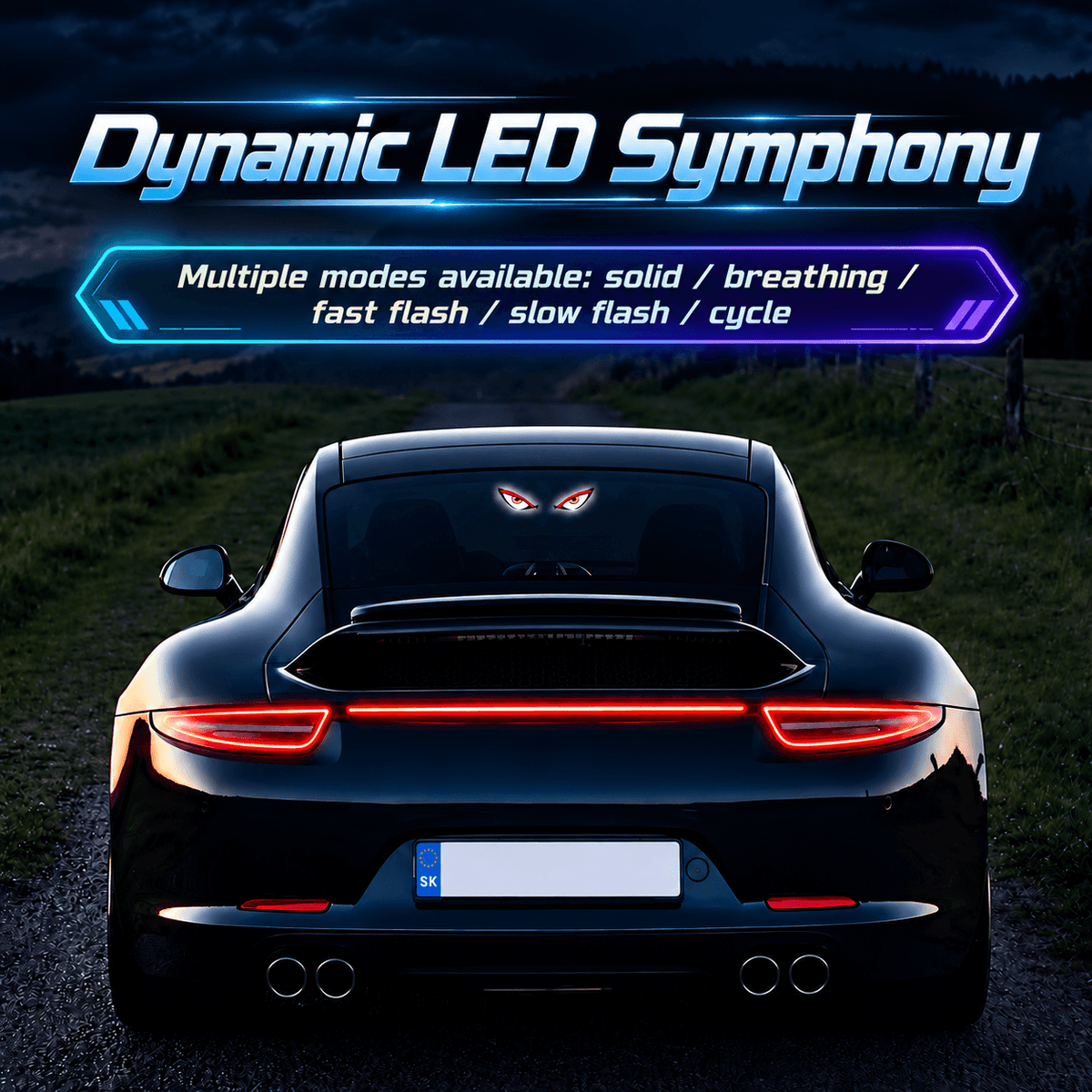 Solar LED Devil Eyes Car Window Light – Type-C Charging, Multi-Mode & Suction Cup Mount